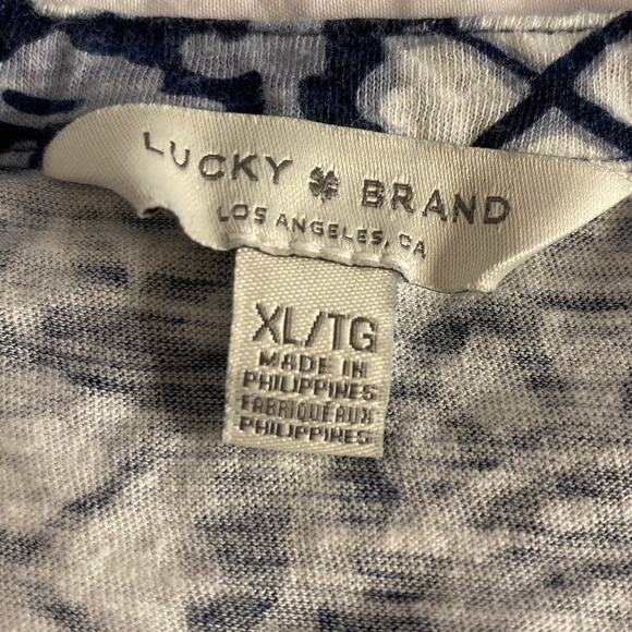 Boho Navy Floral Border Print Tunic Top Lucky Brand Size XL - Picture 3 of 5